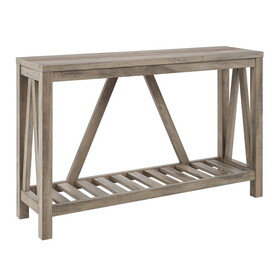 Farmhouse A-Frame Entry Table with Lower Shelf - Grey Wash
