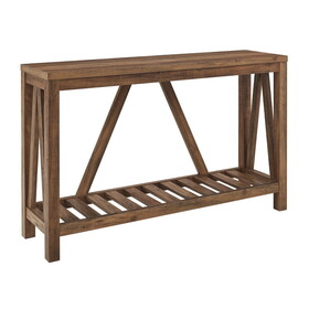 Farmhouse A-Frame Entry Table with Lower Shelf - Rustic Oak