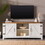 Modern Farmhouse Barn Door 3-Shelf TV Stand for TVs up to 65" - Rustic Oak / Brushed White