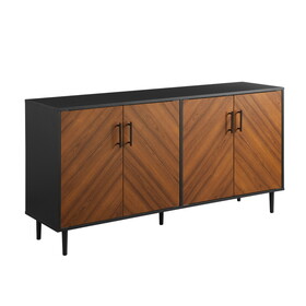 Mid-Century Modern Faux-Bookmatch Door Buffet - Acorn Bookmatch / Solid Black B185P169344