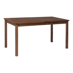Contemporary Slat-Top Acacia Wood Outdoor Dining Table - Dark Brown