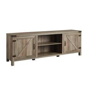 Rustic Farmhouse Double Barn Door 70" TV Stand for 80" TVs with Center Shelves - Grey Wash