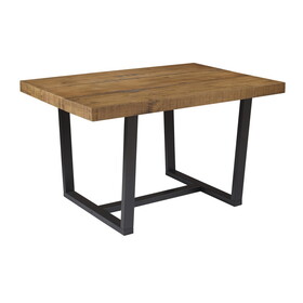 Rustic Metal and Solid Distressed Dining Table - Rustic Oak