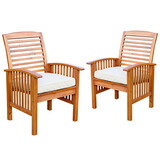 Modern 2-Piece Slat-Back Patio Chairs with Cushions - Brown B185P169382