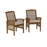 Modern 2-Piece Slat-Back Patio Chairs with Cushions - Dark Brown B185P169383