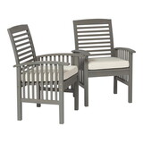 Modern 2-Piece Slat-Back Patio Chairs with Cushions - Grey Wash B185P169390