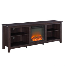 Modern Transitional Wood 70" Fireplace TV Stand for 80" TVs with 2 Shelves - Espresso B185P169404
