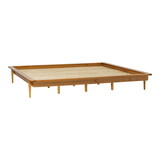 Mid-Century Modern Solid Wood King Platform Bed Frame - Caramel