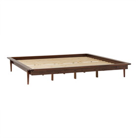 Mid-Century Modern Solid Wood King Platform Bed Frame - Walnut