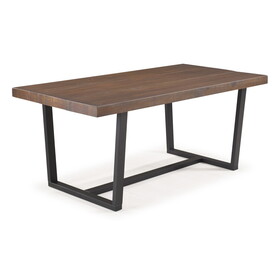 Modern Distressed Solid Wood and Metal Open Frame Dining Table - Mahogany
