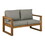 Contemporary Solid Acacia Wood Loveseat with Cushions - Brown