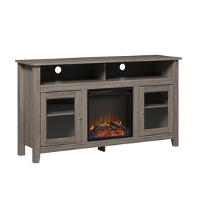 Classic Glass-Door Fireplace Tall TV Stand for TVs up to 65" - Driftwood