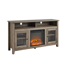 Transitional Electric Fireplace Wood and Glass TV Stand for TVs up to 65" - Grey Wash
