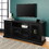 Transitional Classic 70" TV Stand for 80" TVs with 4 Glass Doors - Black