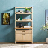 Transitional Wide Reeded Bookshelf with Drawers on Bottom - Oak B185P200194