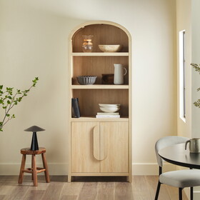 Modern 3 Shelf Open Arched Bookcase Cabinet - Oak B185P200200