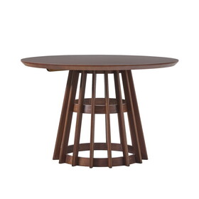 Modern 48" Round Solid Wood Dining Table with Pedestal Base, Brown