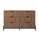 Mid-Century 6-Drawer Dresser with Reeded Drawer Fronts, Mocha B185S00008