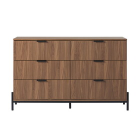 Mid-Century 6-Drawer Dresser with Reeded Drawer Fronts, Mocha B185S00008