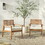 Modern 2-Piece Slat-Back Solid Acacia Wood Patio Club Chair Set - Brown
