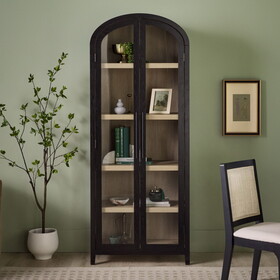 Modern 5 Shelf Arched Tall Bookcase with Glass Doors - Black B185S00024