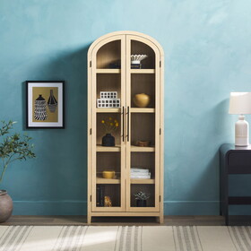 Modern 5 Shelf Arched Tall Bookcase with Glass Doors - Oak B185S00025