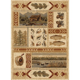 Woodland GC_RST5602 Cream 5 ft. 3 in. x 7 ft. 3 in. Lodge Area Rug