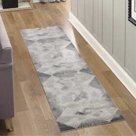 Geometrix GC_DIM1009 Gray 2 ft. 7 in. x 9 ft. 10 in. Area Rug B186P316833