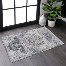 NAAR PAYAS Collection 2X3 Cream/Blue /Medallion Non-Shedding Living Room Bedroom Dining Home Office Stylish and Stain Resistant Area Rug B189P183569