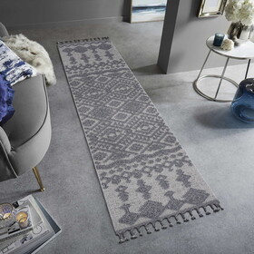 NAAR Guros Collection 2X8 White/Gray /Traditional Indoor/Outdoor Area Rug B189P183594