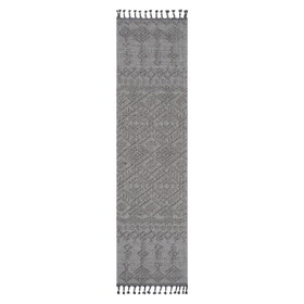 NAAR Guros Collection 2X8 White/White /Traditional Indoor/Outdoor Area Rug B189P183599