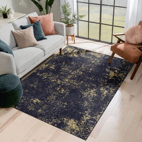 Naar 4x6 Area Rug, Washable Rug, Low-Pile, Non-Slip, Non-Shedding, Foldable, Kid & Pet Friendly - Area Rugs for living room, bedroom, kitchen, dining room rug - Perfect Gifts, (Black+Gold, 4' x 6')