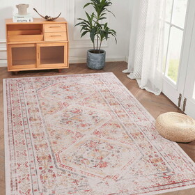 Naar 3x5 Area Rug - Beige Area Rugs - Kid & Pet Friendly Washable Rugs 3x5 - Non Shedding 3x5 Area Rugs - Foldable 3 x 5 Area Rug Washable, 3x5 Rugs with Low-Pile (Beige, 3'x5') B189P188989