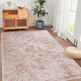 Naar 6x9 Area Rugs, Washable Rug, Low-Pile, Non-Slip, Non-Shedding, Foldable, Kid & Pet Friendly - Area Rugs for living room, bedroom, kitchen, dining room rug - Beige Area Rug - (Beige, 6' x 9')