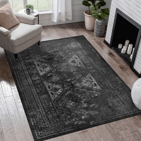 Naar 3x5 Area Rugs, Washable Rug, Low-Pile, Non-Slip, Non-Shedding, Foldable, Kid & Pet Friendly - Area Rugs, Perfect Gifts, (Black+ Gray, 3' x 5') B189P189002