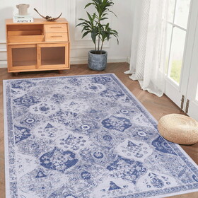 Naar 6x9 Area Rugs, Blue Washable Rug, Low-Pile, Non-Slip, Non-Shedding, Foldable, Kid & Pet Friendly - Area Rugs for living room, bedroom, kitchen, dining room rug - Perfect Gifts, (Blue, 6' x 9')