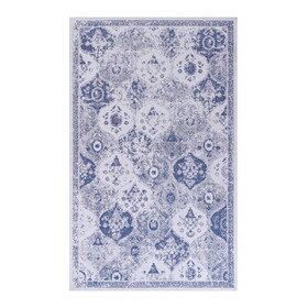 NAAR MAVAL Blue Washable Rug 2' x 3' Doormat Rug (Blue, 2' x 3') B189P189016
