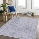Naar 5x8 Area Rugs for Dining Room Rug, Washable Rug, Low-Pile, Non-Slip, Non-Shedding, Foldable, Kid & Pet Friendly - Area Rugs for living room, bedroom, kitchen, dining room, (Blue+Cream, 5' x 8')