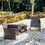 3 Piece Patio Furniture Wicker Conversation Set- Brown wicker and Navy Blue B190P193064