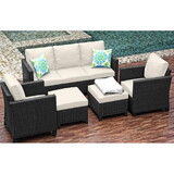 Sunscape 5 Piece Patio Furniture Wicker Conversation Set, Black / Off White B190S00001