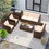 Sunscape 6 Piece Storage Table Patio Furniture Wicker Conversation Set, Brown Wicker / Beige B190S00004