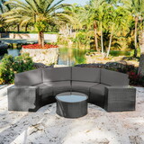 4 Piece Patio Conversation Semi Circle Sofa Set- • 4 Armless Chairs • 2 End Tables • 1 Coffee Table P-B190S00008