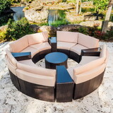 4 Piece Patio Conversation Full Circle Sofa Set- • 8 Armless Chairs • 2 End Tables • 1 Coffee Table B190S00009