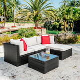 Sunscape 5 Piece Patio Furniture Corner Sofa Set, Wicker B190S00016