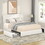 Liv Patented 2-Drawers Storage Bed Queen Size Ivory Boucle Upholstered Platform Bed, Curved Stitched Tufted Headboard, Wooden Slat Mattress Support, No Box Spring Needed
