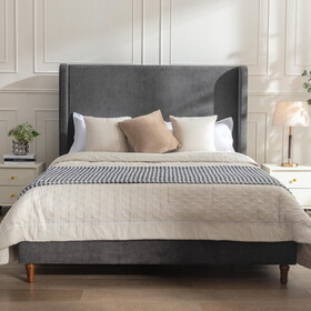 Same as B083P152031 Harper Tall Headboard Upholstered Bed / 54" High Headboard / Elegant Simplicity / No Box Spring Needed / Easy assembly / Queen / Dark gray velvet B191P214995