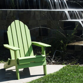 HDPE Folding Adirondack Chair, Ultra Durable Weather Resistant Design, Easy Folding with No Pins Needed, 300 lb Capacity, Light Green B192P191878