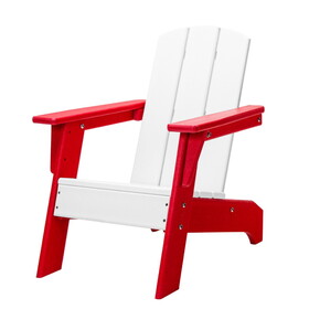 HDPE Kid's Size Adirondack Chair, Kidproof Ultra Durable Weather Resistant Design, White and Red B192P191898