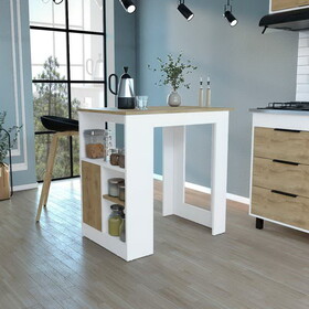 Kitchen Island 36" H, Three Open Side Storage Shelves and One Push-to-Open Cabinet, White/Macadamia B200120599