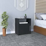 Modern and easy-to- install black bedside Nightstand with 1 door and 1 metal handle for open the storage and 1 shelf. B200120603